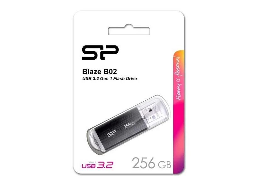 Флешка USB Silicon Power 256Гб Blaze B02 (SP256GBUF3B02V1K), USB 3.2 Gen1 черный