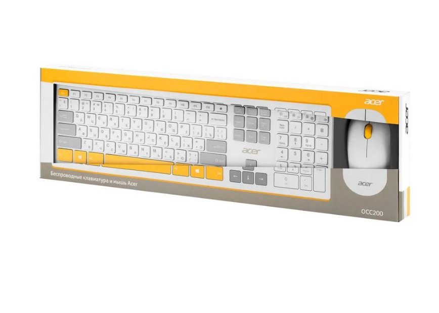 Комплект (клавиатура+мышь) Acer OCC200 Wireless беспроводная US Bжелто-белый