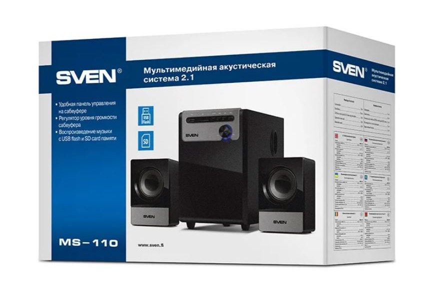 Акустическая система Sven MS-110 2.1 5Вт/ 2x2.5Вт/ с MP3 плеером черный