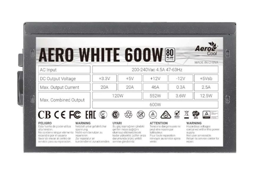 Блок питания AeroCool 600Вт AERO WHITE ATX
