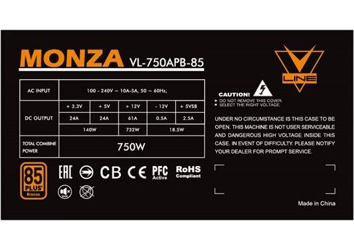 Блок питания Formula 750Вт MONZA VL-750APB-85 ATX