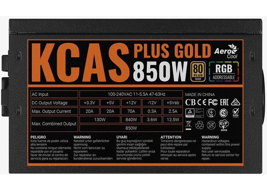 Блок питания AeroCool 850Вт KCAS PLUS GOLD ARGB ATX