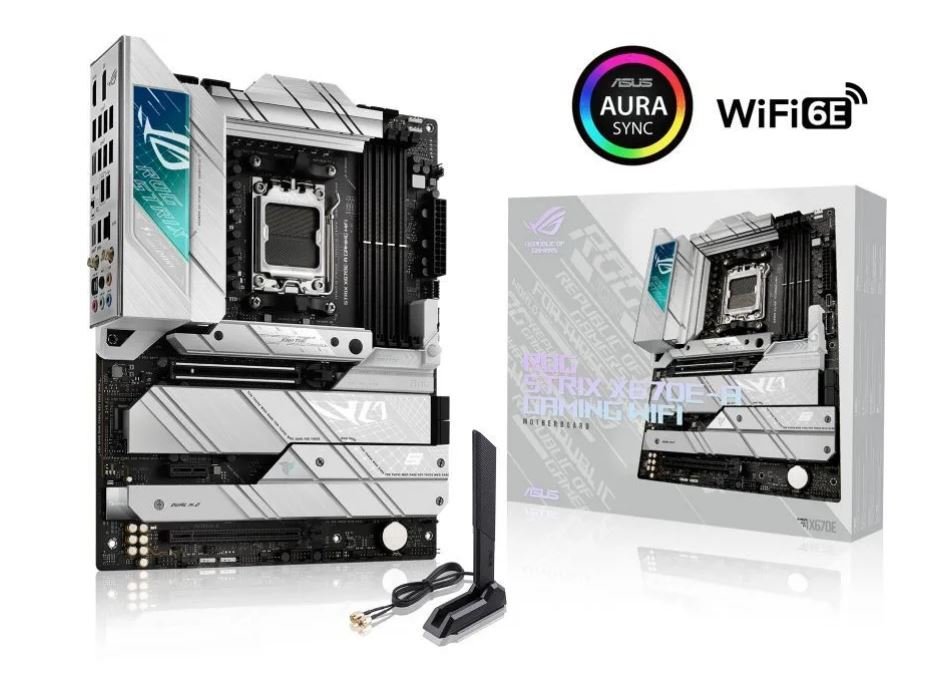 Материнская плата Asus ROG STRIX X670E-A GAMING WIFI 4xDDR5/ M.2/ SATAIII/ RAID/ 2xPCI-E/ HDMI/ DP/ 2.5Гбит LAN/ Wi-Fi/ BT/ USB3.2/ Type-C SocketAM5 ATX